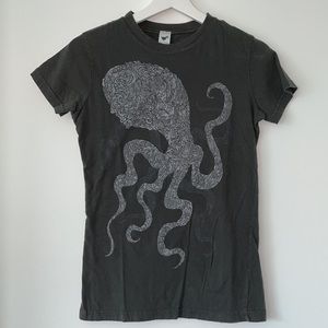 TeeFury Woodblock Octopus Gray Women’s Tee Sz S